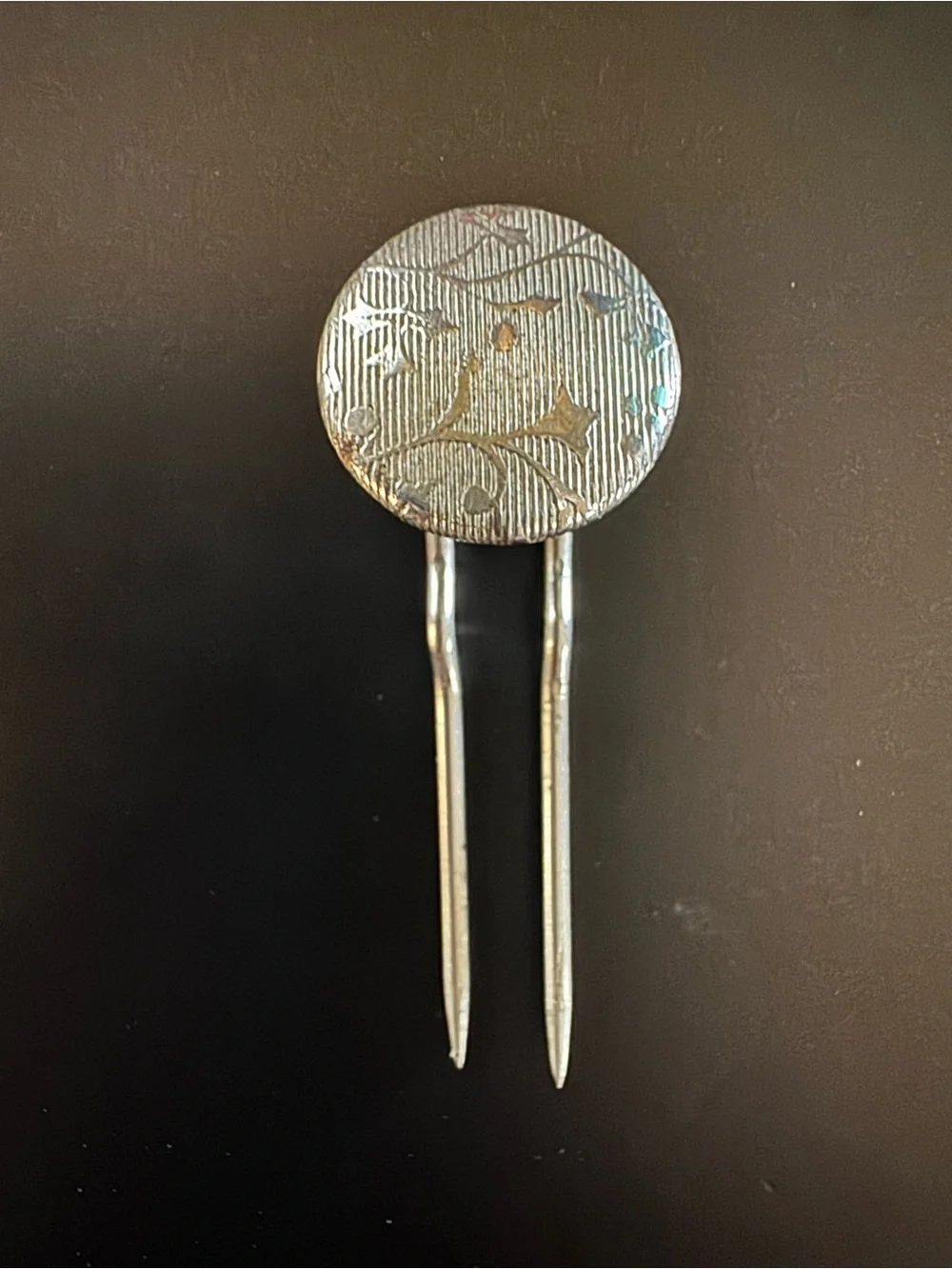 Vintage Engine Turned Engraved Floral Hair Pin - 2 Prong